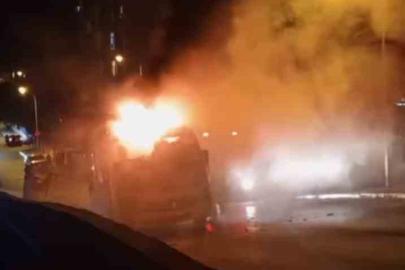 Kartal’da minibüs yangını: Peş peşe patlamalar paniğe neden oldu