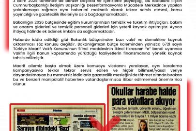 MEB Dezenformasyonla Mücadele: "’MEB, bütçesinden vakıf ve derneklere ilk 6 ayda 1,1 milyar ödeme yaptı’ iddiası gerçeği yansıtmamaktadır"