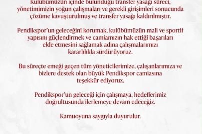 Pendikspor’un transfer yasağı kaldırıldı