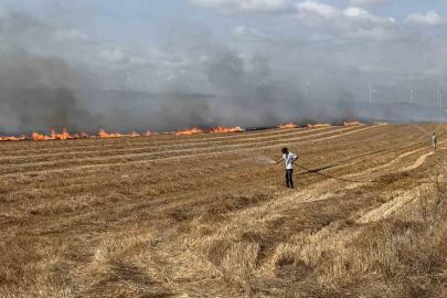 Silivri’de tarla yangınına havadan müdahale ediliyor