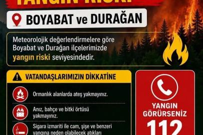 Sinop’ta iki ilçeye yüksek yangın riski uyarısı