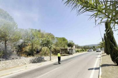 Yol kenarında başlayan yangın ormana sıçradı, ekiplerin müdahalesiyle söndürüldü