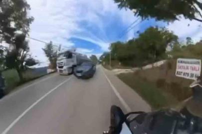 Bursa’da hatalı sollama yaptı, facia böyle teğet geçti