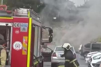 Hastane otoparkında otomobil yangını