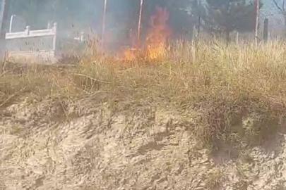 Kastamonu’da otluk alanda çıkan yangın mezarlara zarar verdi