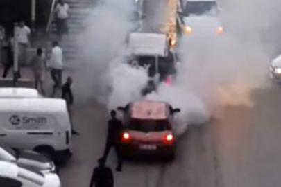 Trafiği tehlikeye atarak lastik yakan sürücüye ceza