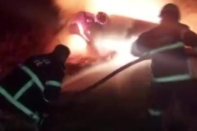 Amasya’da takla atan otomobil alev alev yandı, sürücü son anda kurtuldu