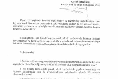 Baki Ersoy, Yeşilhisar’daki tapu kaymalarını TBMM gündemine taşıdı