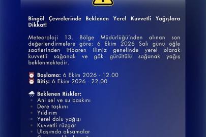 Bingöl için kuvvetli yağış uyarısı