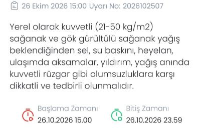 Denizli için kuvvetli ve gök gürültülü sağanak yağış uyarısı verildi