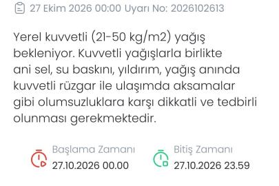 Denizli için kuvvetli yağış uyarısı
