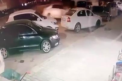 Erzurum’da direksiyonu kilitlenen aracın kaza anı kamerada