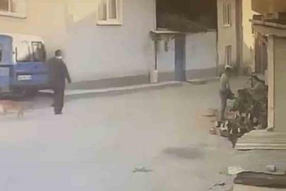Kadının motorlu testere ile yaşlı adamı korkuttuğu anlar kamerada