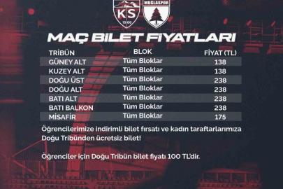 Kayserispor-Muğlaspor maçının bilet fiyatları belli oldu