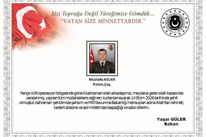 MSB: "Piyade uzman çavuş Mustafa Aslan şehit oldu"
