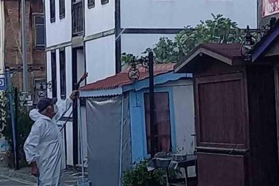 Muhtar tulumunu giydi ilaçlama yaptı