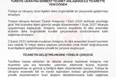 Türkiye-Ukrayna Serbest Ticaret Anlaşması yürürlüğe girdi